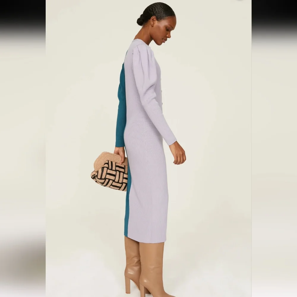 Busayo Colorblock Ribbed Purple Teal Midi Sweater Dress Size M